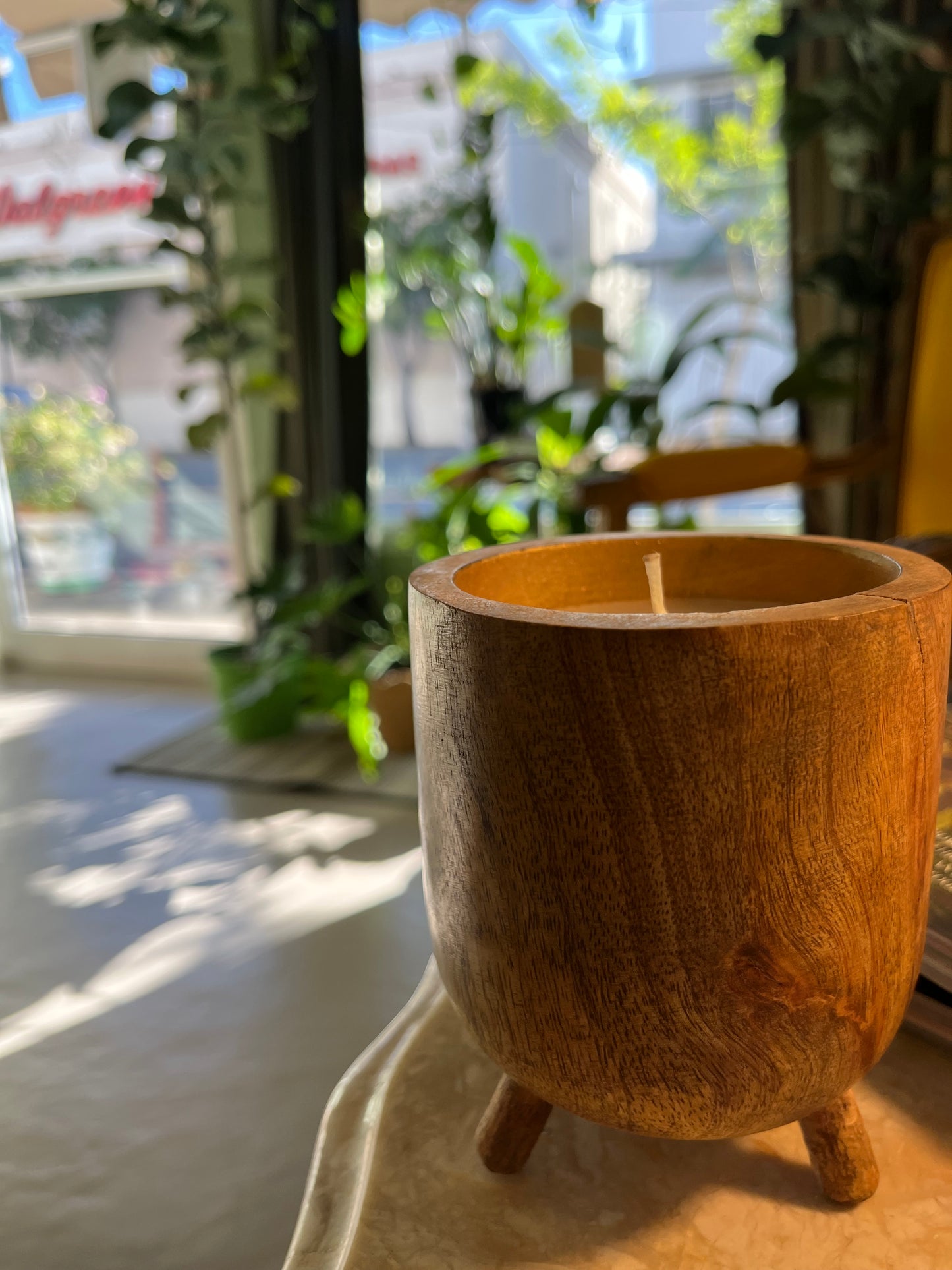 Natural Wooden Candle Pot with Wax