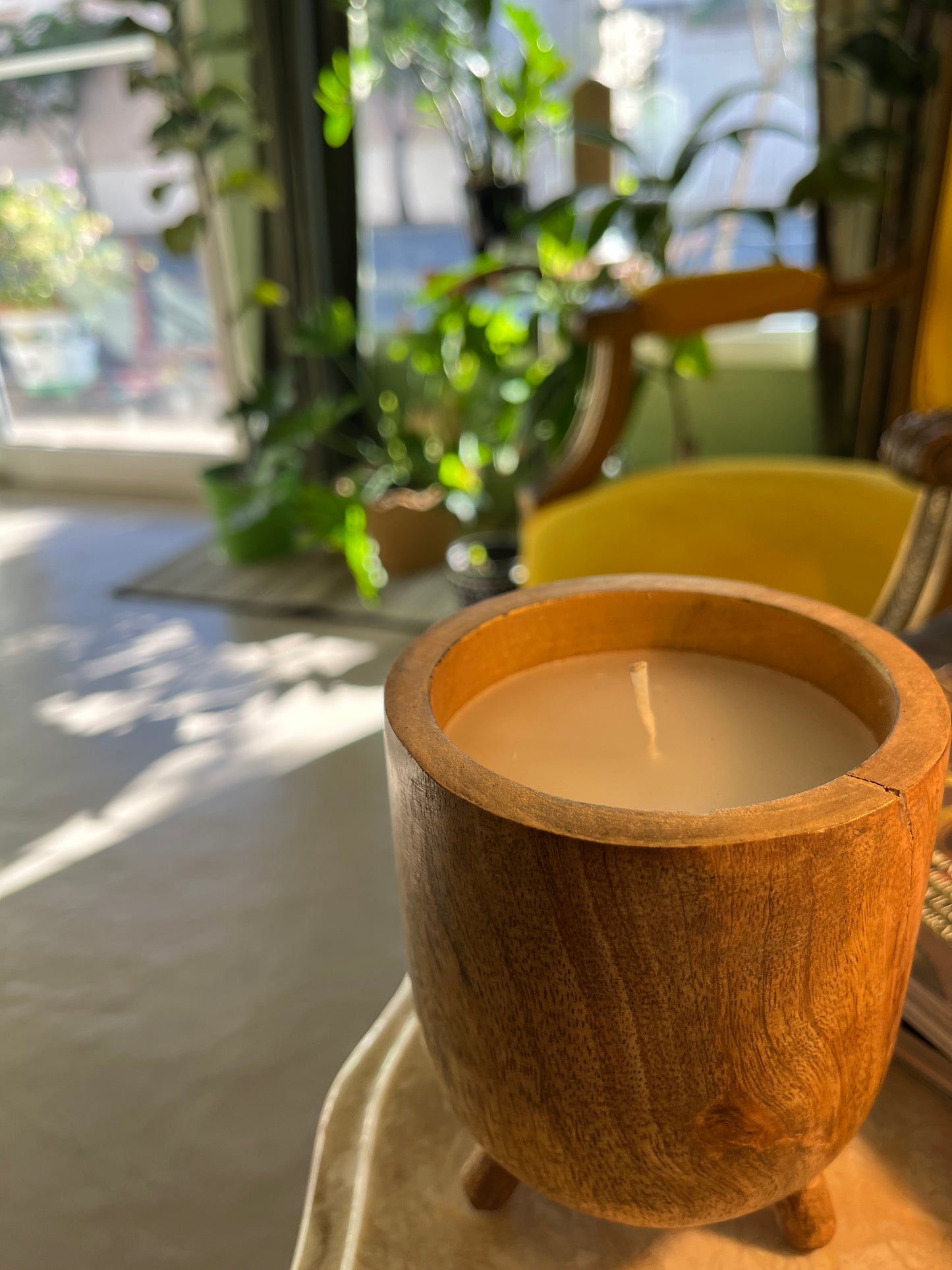 Natural Wooden Candle Pot with Wax