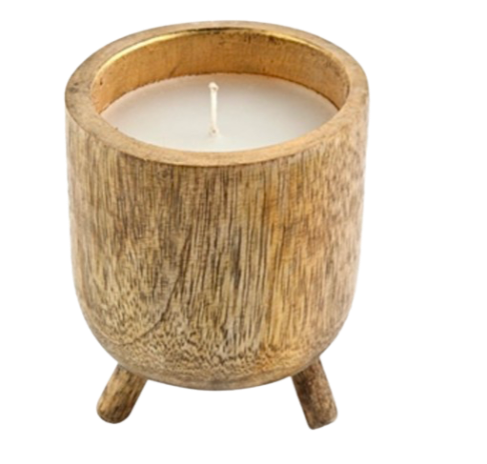 Natural Wooden Candle Pot with Wax