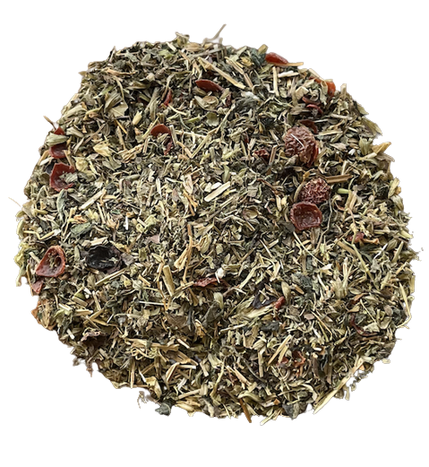 Hidratación Herbal Blend de Menjunjes con nettle, chickweed, rose hips y lemon balm para apoyar la hidratación y el bienestar diario