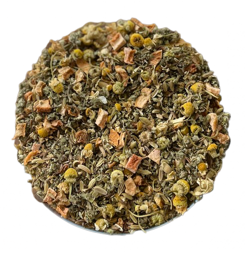 Mezcla herbal After Dinner de Menjunjes con hinojo, alcaravea, manzanilla y cáscara de limón.