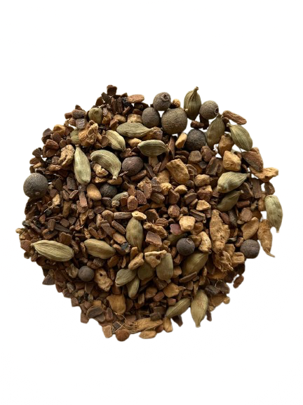 Chai Tea Blend (Caffeine Free) de Menjunjes con cinnamon, ginger, cardamom, allspice, cloves y black pepper