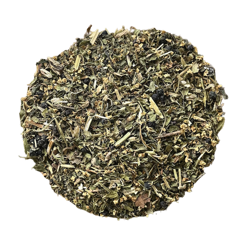 Mezcla herbal Expectorante de Menjunjes con elderberry, elderflower, hyssop, spearmint, nettle y black cohosh.