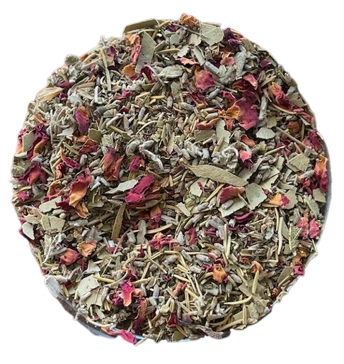 Mi Casa Mi Templo de Menjunjes, mezcla ritual con sage, rosemary, eucalyptus, lavender y rose petals para armonizar el hogar