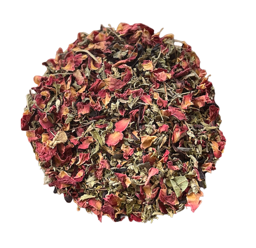 Poción de Amor Blend de Menjunjes con damiana, rose petals, hibiscus, sarsaparilla y ginger para momentos de conexión y bienestar emocional