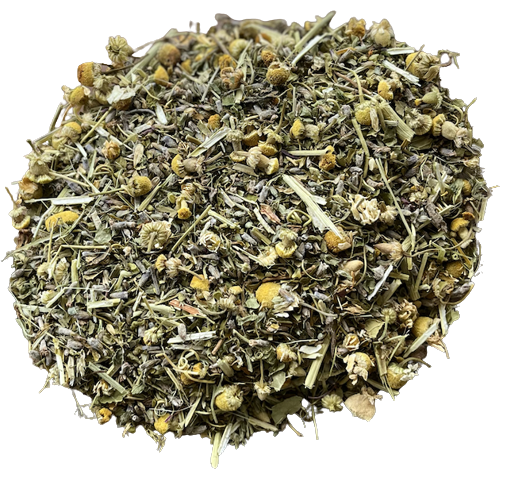 Sleep Tea Blend de Menjunjes con chamomile, passionflower, skullcap, catnip y valerian